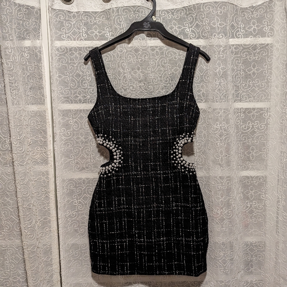 Black cutout tweed dress